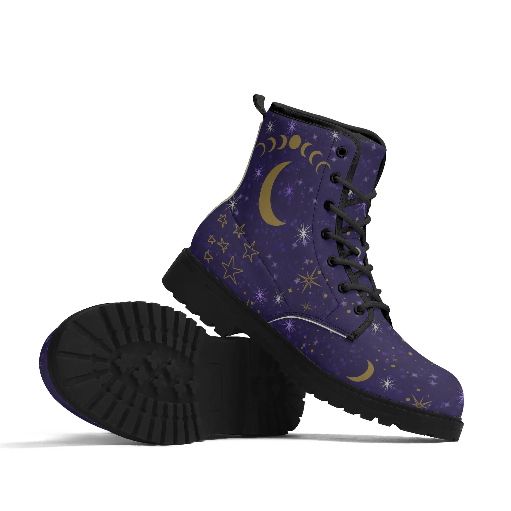Purple Moon Phases Celestial Womens Vegan Boots