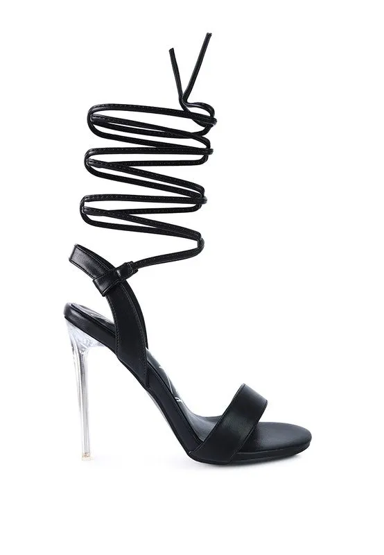 Sheeny Clear 4" Stiletto Heal Lace Up Sandals
