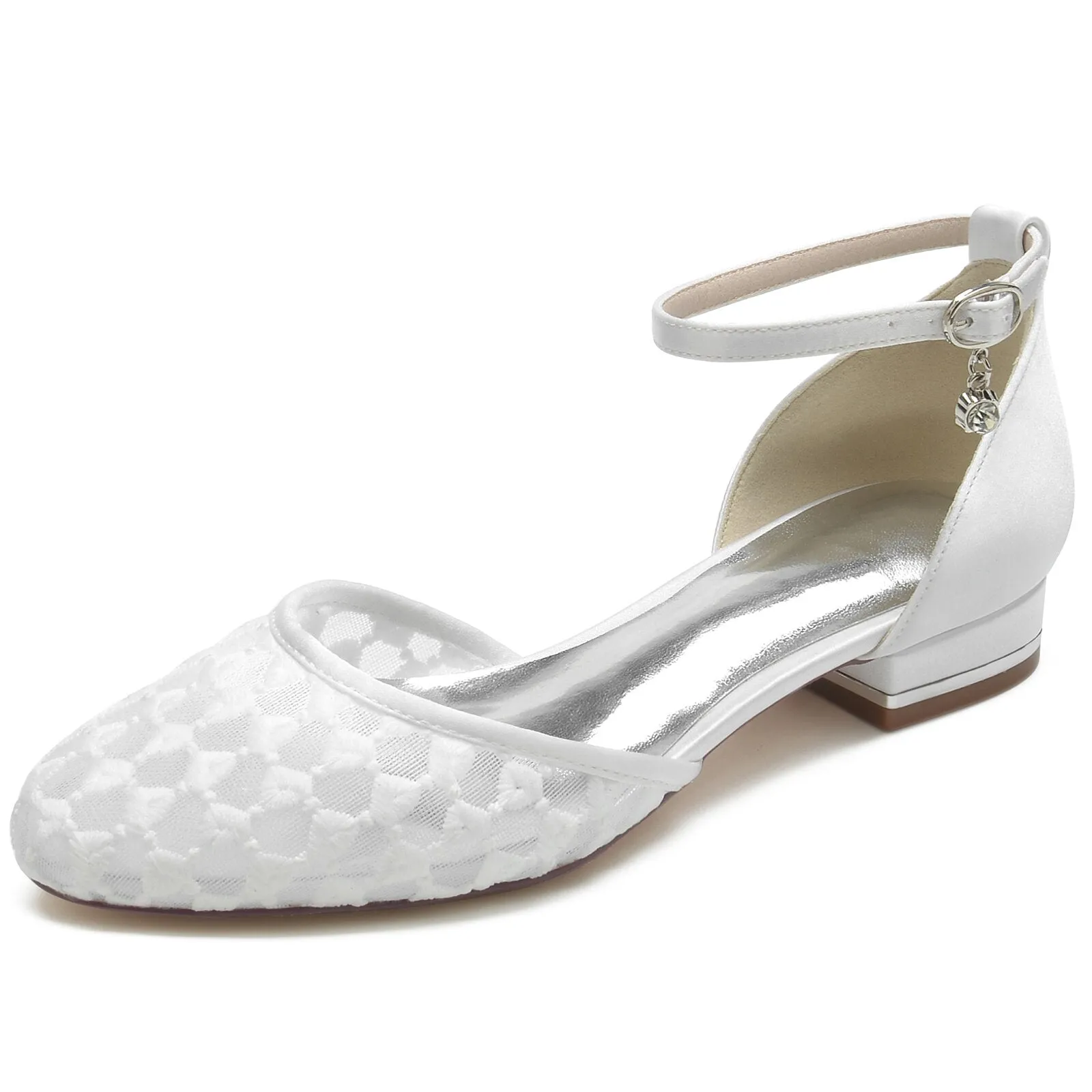 Sweet Lady Rounded Toe Lace Satin Dress Flats